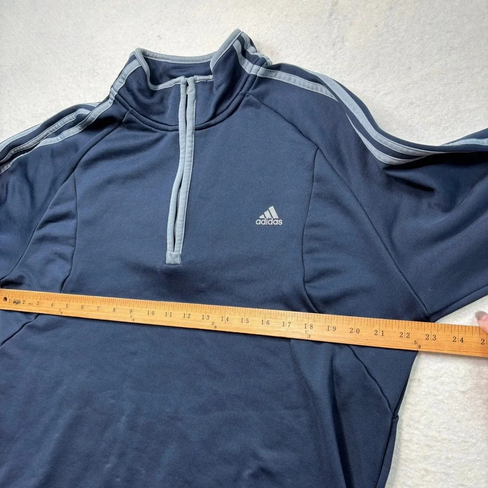 Adidas Mens XL Navy Blue‎ Quarter Zip Fleece Pullover Striped Sleeve #1141